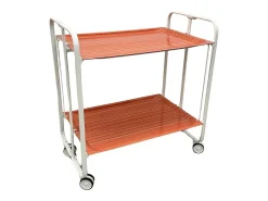Carrito auxiliar plegable con ruedas - Estructura metálica blanca, 2 estantes laminados color Rayas anaranjadas – 72*66*43 cm - BAUHAUS