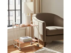 Carrito auxiliar plegable con ruedas - Estructura metálica blanca, 2 estantes laminados color Rayas anaranjadas – 72*66*43 cm - BAUHAUS