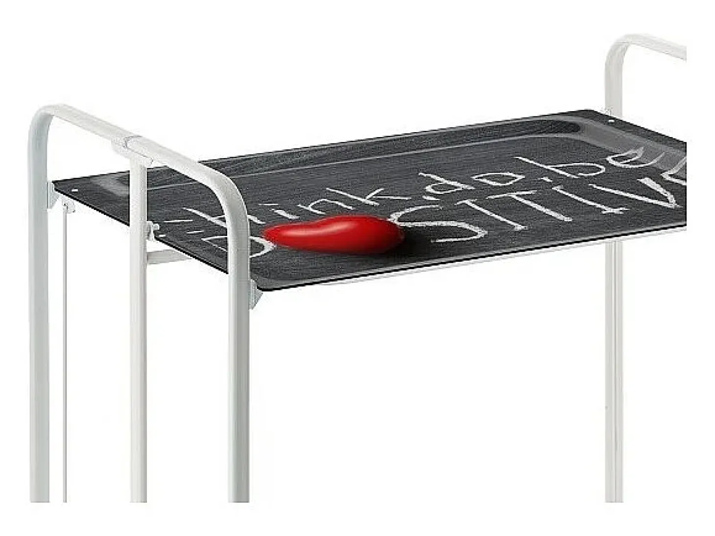 Carrito auxiliar plegable con ruedas - Estructura metálica blanca, 2 estantes laminados Decorado Think, do, be positive – 72*66*43 cm - BAUHAUS
