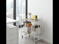 Carrito auxiliar plegable con ruedas - Estructura metálica gris, 2 estantes laminados color Fresno – 72*66*43 cm - BAUHAUS