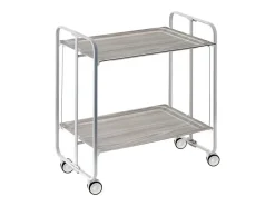 Carrito auxiliar plegable con ruedas - Estructura metálica gris, 2 estantes laminados color Fresno – 72*66*43 cm - BAUHAUS