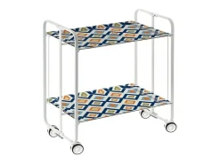 Carrito auxiliar plegable con ruedas - Estructura metálica blanca, 2 estantes laminados Decorado Vintage6 – 72*66*43 cm - BAUHAUS