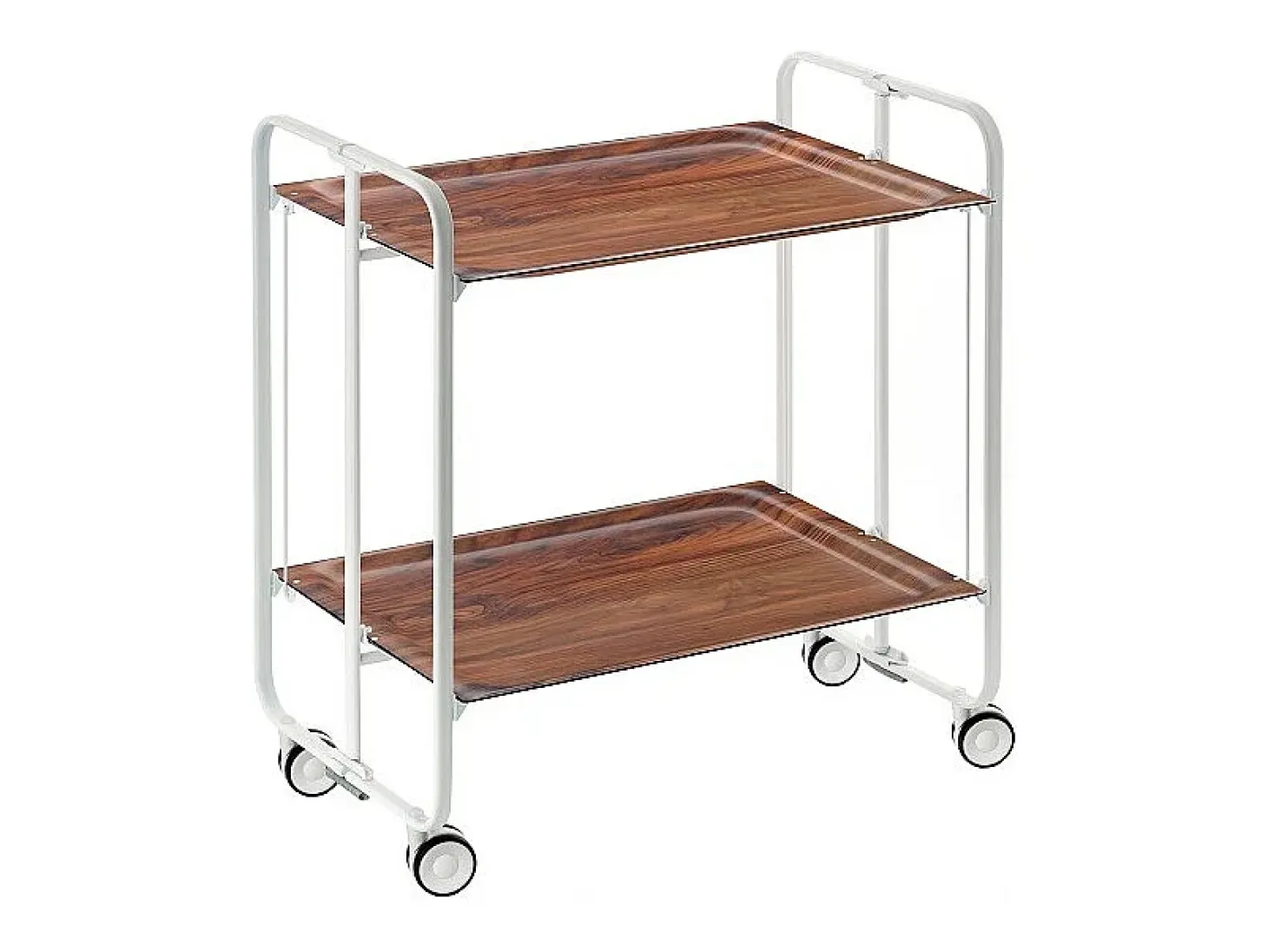 Carrito auxiliar plegable con ruedas - Estructura metálica blanca, 2 estantes laminados color Cedro – 72*66*43 cm - BAUHAUS