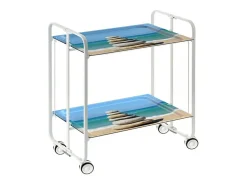 Carrito auxiliar plegable con ruedas - Estructura metálica blanca, 2 estantes laminados Decorado Playa – 72*66*43 cm - BAUHAUS