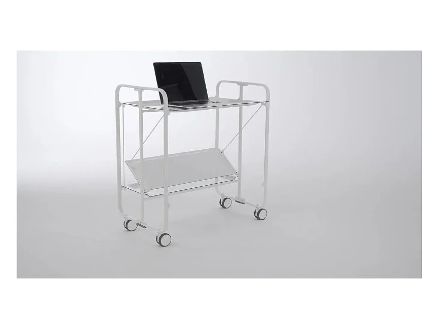 Carrito auxiliar plegable con ruedas - Estructura metálica blanca, 2 estantes blancos laminados – 72*66*43 cm - BAUHAUS