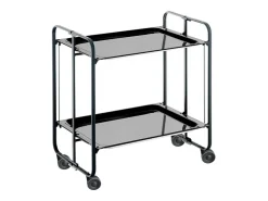Carrito auxiliar plegable con ruedas - Estructura metálica negra, 2 estantes laminados negros – 72*66*43 cm - BAUHAUS