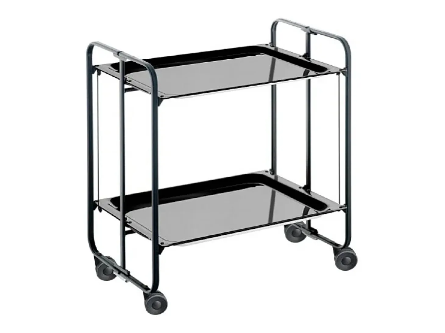 Carrito auxiliar plegable con ruedas - Estructura metálica negra, 2 estantes laminados negros – 72*66*43 cm - BAUHAUS