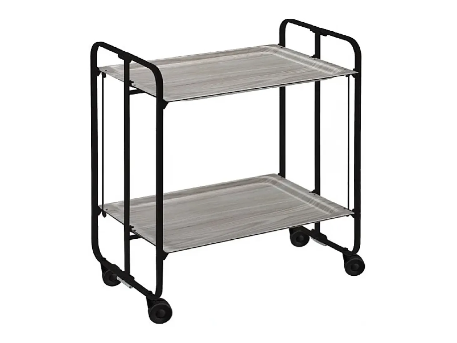 Carrito auxiliar plegable con ruedas - Estructura metálica negra, 2 estantes laminados color Fresno – 72*66*43 cm - BAUHAUS