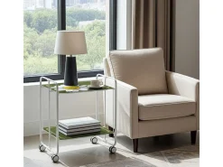 Carrito auxiliar plegable con ruedas - Estructura metálica blanca, 2 estantes laminados Decorado Manzanilla – 72*66*43 cm - BAUHAUS