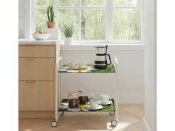 Carrito auxiliar plegable con ruedas - Estructura metálica blanca, 2 estantes laminados Decorado Manzanilla – 72*66*43 cm - BAUHAUS