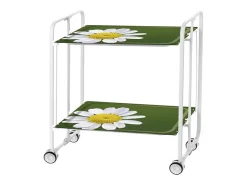 Carrito auxiliar plegable con ruedas - Estructura metálica blanca, 2 estantes laminados Decorado Manzanilla – 72*66*43 cm - BAUHAUS