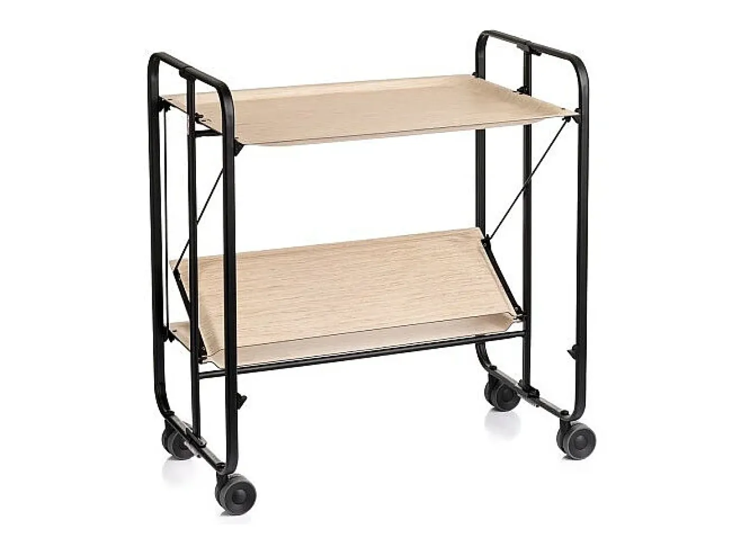 Carrito auxiliar plegable con ruedas - Estructura metálica negra, 2 estantes laminados color Haya – 72*66*43 cm - BAUHAUS