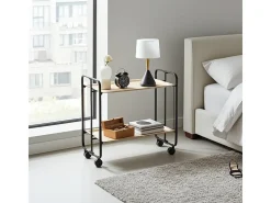 Carrito auxiliar plegable con ruedas - Estructura metálica negra, 2 estantes laminados color Haya – 72*66*43 cm - BAUHAUS