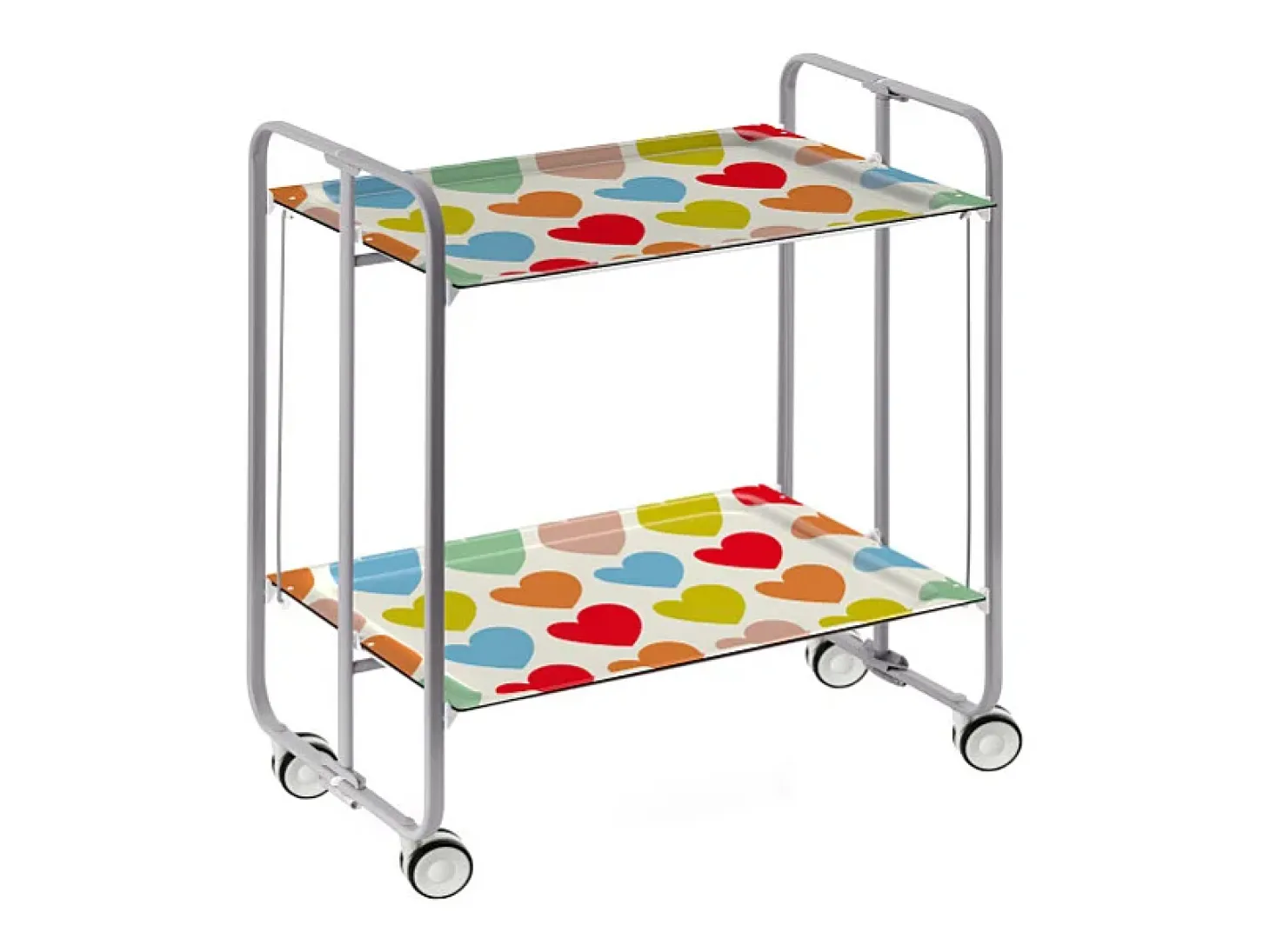 Carrito auxiliar plegable con ruedas - Estructura metálica gris, 2 estantes laminados Decorado Corazones – 72*66*43 cm - BAUHAUS