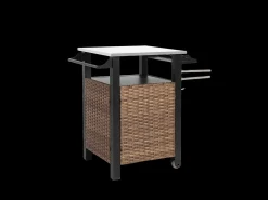 Carrito bar con una puerta, isla de cocina exterior de ratán, mesa extensible de acero inoxidable, con ruedas y asa lateral (76x56x85 cm)