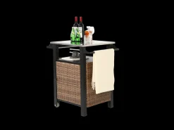 Carrito bar con una puerta, isla de cocina exterior de ratán, mesa extensible de acero inoxidable, con ruedas y asa lateral (76x56x85 cm)