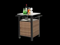 Carrito bar con una puerta, isla de cocina exterior de ratán, mesa extensible de acero inoxidable, con ruedas y asa lateral (76x56x85 cm)