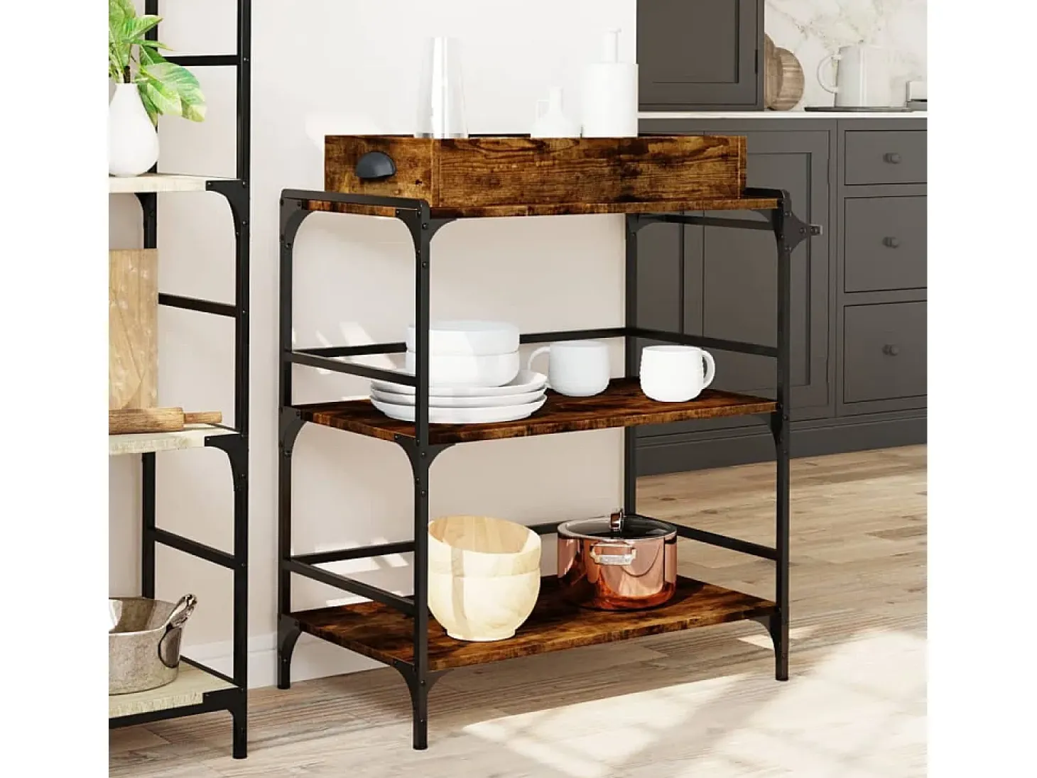 Carrito cocina madera ingeniería roble ahumado 81,5x41x92,5 cm