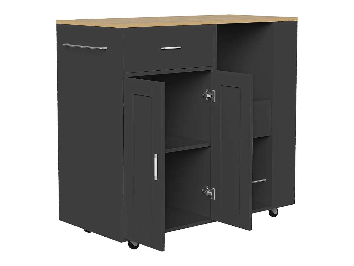 Carrito con ruedas para almacenamiento de cocina, especiero de 3 niveles, estante abierto, color negro