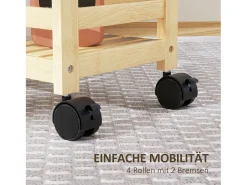 Carrito de almacenaje de bambú de 3 niveles con ruedas y asas, color natural (55 x 20 x 75 cm)