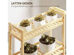 Carrito de almacenaje de bambú de 3 niveles con ruedas y asas, color natural (55 x 20 x 75 cm)