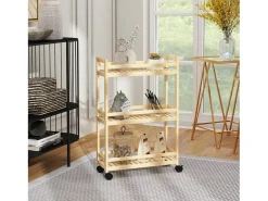 Carrito de almacenaje de bambú de 3 niveles con ruedas y asas, color natural (55 x 20 x 75 cm)