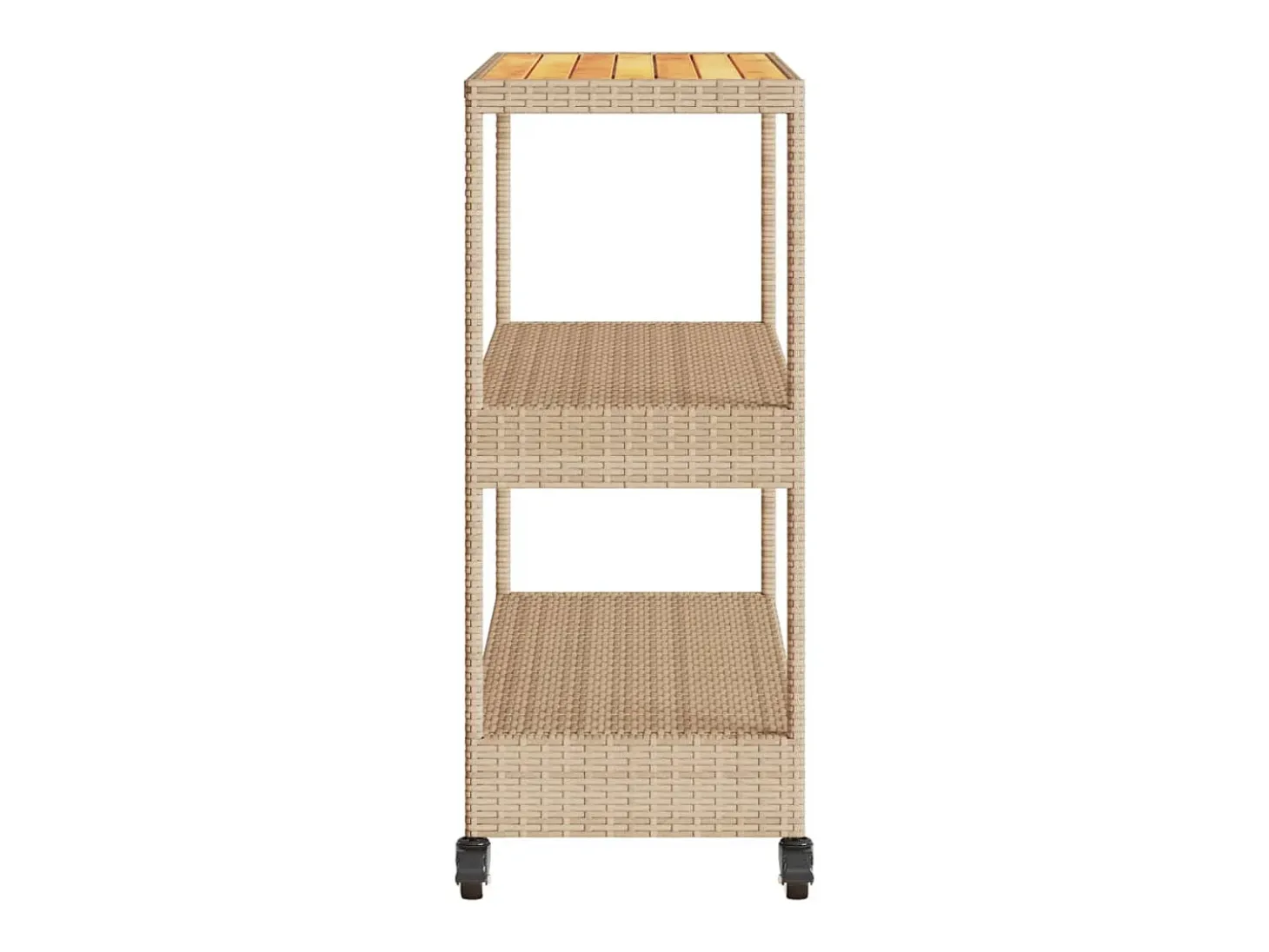 Carrito de bar 3 niveles ratán PE y madera maciza acacia beige
