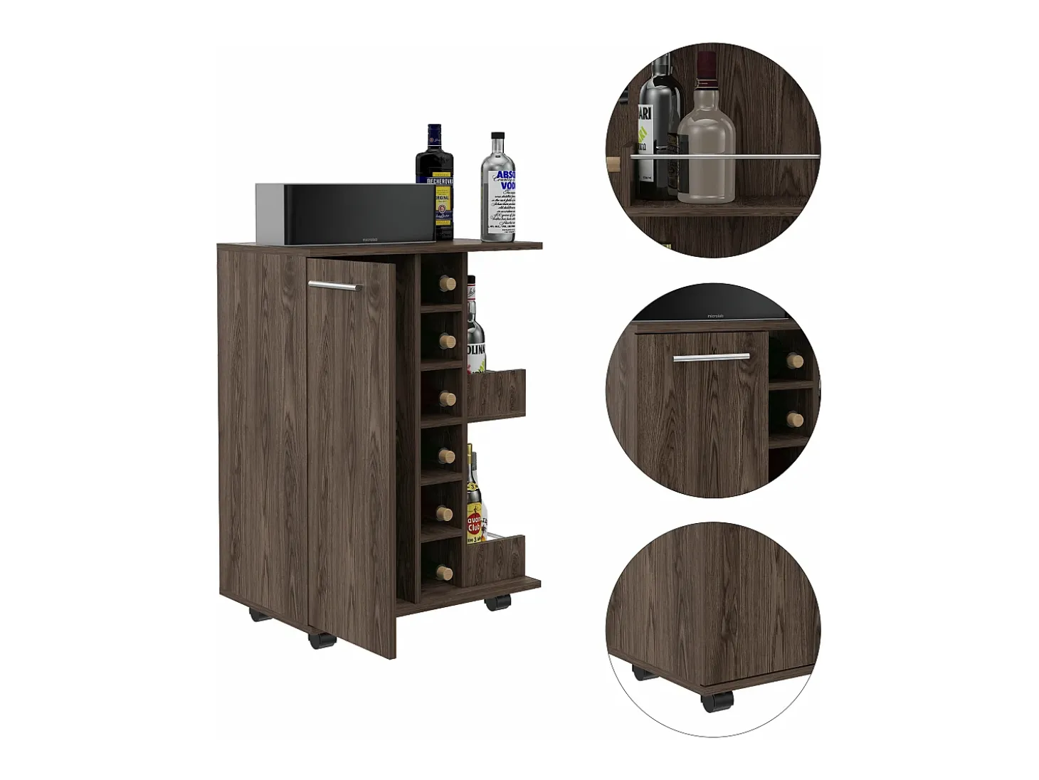 Carrito de Bar, Bar Cart, con botellero y ruedas
