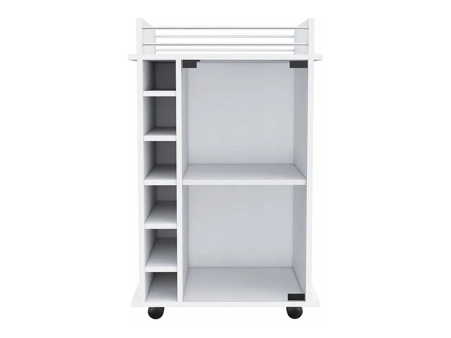 Carrito de Bar Dukat en melamina con 6 botelleros , 3 estantes y 4 ruedas , blanco , 89 cm X 55 cm X 41.5 cm