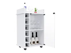 Carrito de Bar Dukat en melamina con 6 botelleros , 3 estantes y 4 ruedas , blanco , 89 cm X 55 cm X 41.5 cm