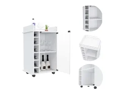 Carrito de Bar Dukat en melamina con 6 botelleros , 3 estantes y 4 ruedas , blanco , 89 cm X 55 cm X 41.5 cm
