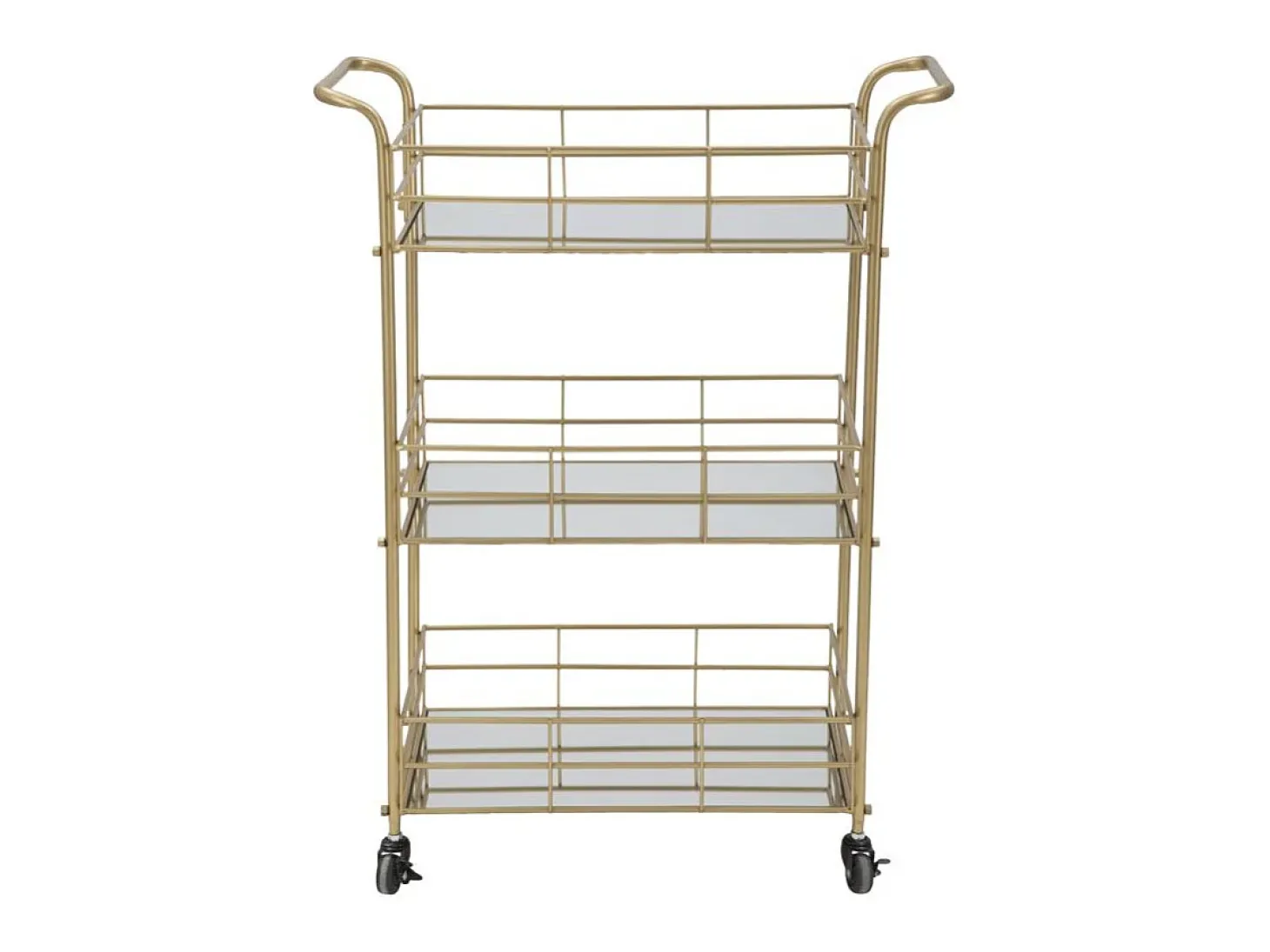 Carrito de bar rectangular dorado con estantes de vidrio espejado Glammy