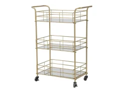 Carrito de bar rectangular dorado con estantes de vidrio espejado Glammy
