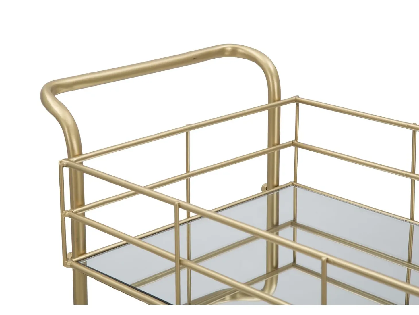 Carrito de bar rectangular dorado con estantes de vidrio espejado Glammy