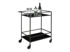 Carrito de bar VITA – Madera natural o metal negro/blanco-Color ribete verde crudo