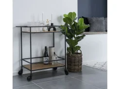 Carrito de bar VITA – Madera natural o metal negro/blanco-Color ribete verde crudo