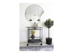 Carrito de bar VITA – Madera natural o metal negro/blanco-Color ribete verde crudo
