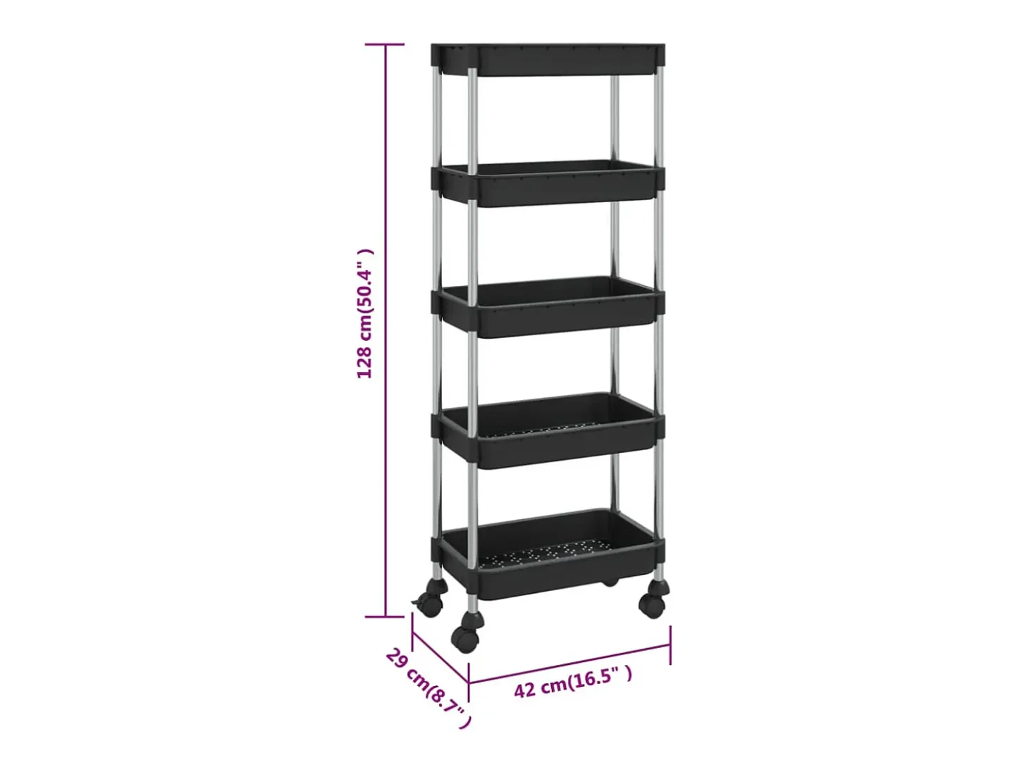 Carrito de cocina 5 niveles hierro y ABS negro 42x29x128 cm
