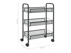 Carrito de cocina 3 niveles hierro negro 46x26x64 cm