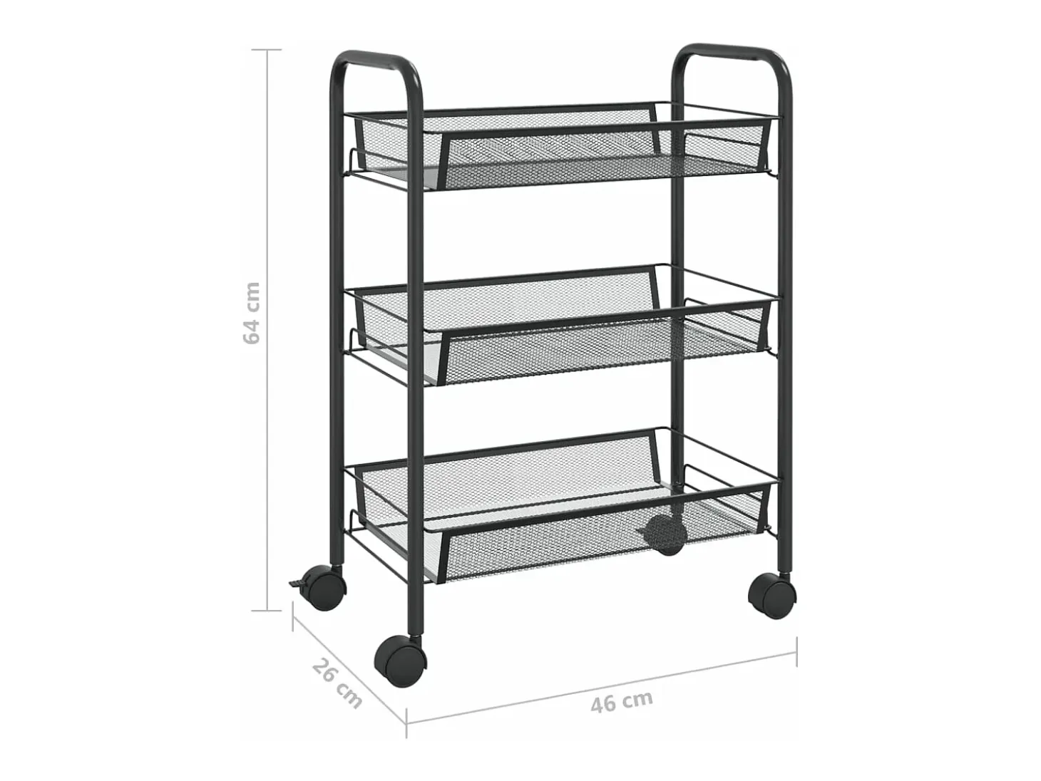 Carrito de cocina 3 niveles hierro negro 46x26x64 cm