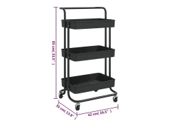 Carrito de cocina 3 niveles hierro y ABS negro 42x35x85 cm