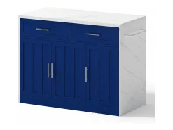 Carrito de cocina azul - Isla de cocina con 2 cajones y 3 puertas - toallero y cable de alimentación de 1,5 m