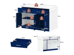 Carrito de cocina azul - Isla de cocina con 2 cajones y 3 puertas - toallero y cable de alimentación de 1,5 m