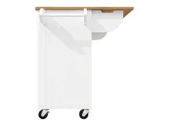 Carrito de cocina blanco con tapa abatible - Isla de cocina de 3 puertas con toallero - Estantes regulables