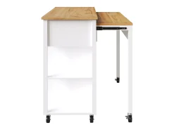 Carrito de cocina blanco con ruedas, nichos, 2 puertas y 2 cajones, tapa color natural