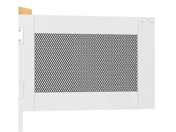 Carrito de cocina blanco con encimera de madera, toallero y estantes ajustables