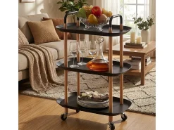 Carrito de cocina camarera de diseño con ruedas y 3 estantes Wala Plus - Negro