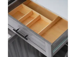 Carrito de cocina, Carrito de mesa 129x76x91,5cm, tapa abatible, estantes interiores, isla de cocina, blanco + gris caqui
