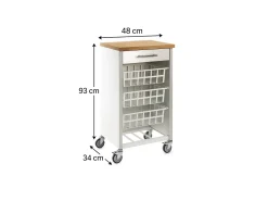 Carrito de cocina, carrito verdulero - color Blanco, Inox, Olmo - 93*48*34 cm - KARA