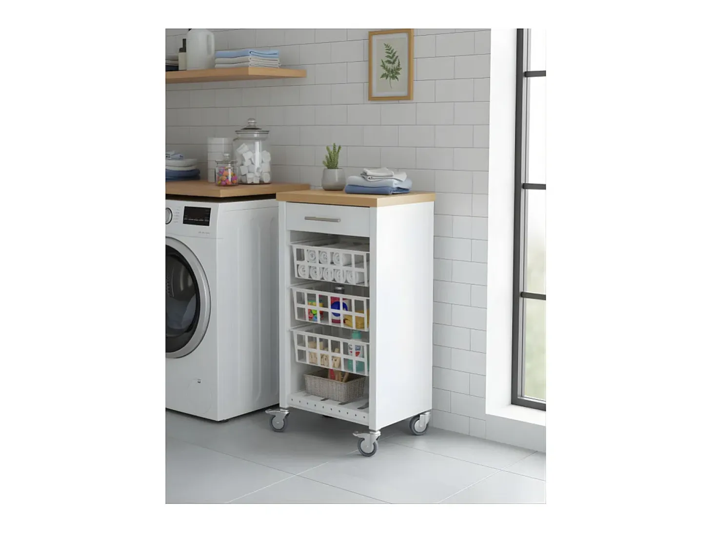 Carrito de cocina, carrito verdulero - color Blanco, Inox, Olmo - 93*48*34 cm - KARA